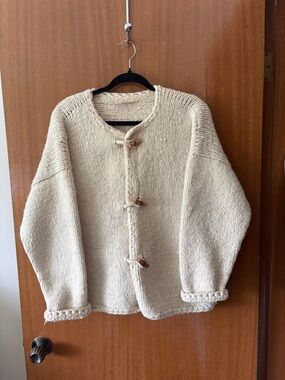 Cream Hand-Knit Wool Sweater